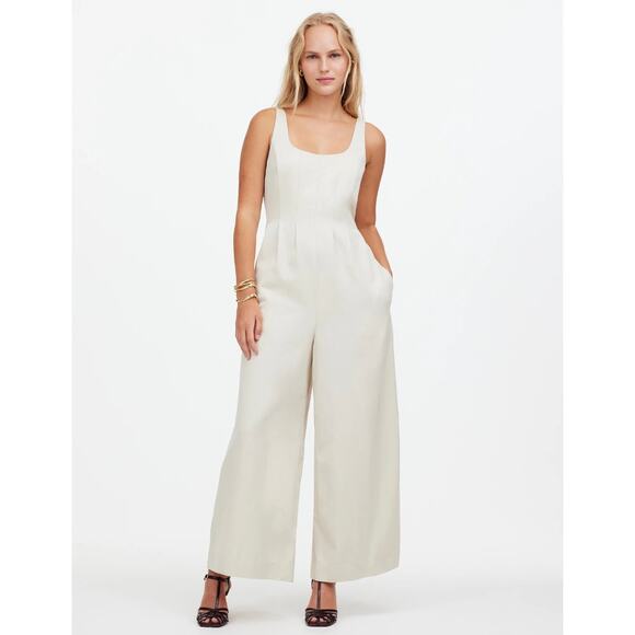 Madewell Wide Leg Jumpsuit Drapey Twill Muted Stone Beige Minimalist US 6 NWT - Picture 1 of 16